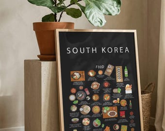 South Korea Food Poster – Korean Street Food Wall Art Print, Asian Kitchen Decor
