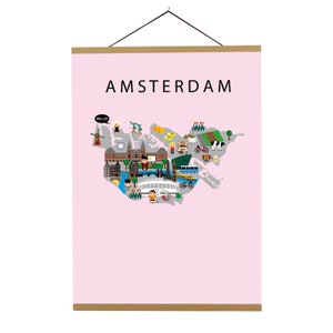 Poster von Amsterdam | Papier | Pädagogische | 50 x 70 cm | Kinder | Weltkarte | Kinderzimmer | Reise | Spielzimmer Wanddeko | Niederlande | Damm