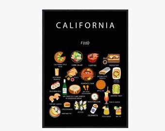 California Food Digital Black |  Kitchen | Wall decor | Cuisine | Download | PNG | PDF