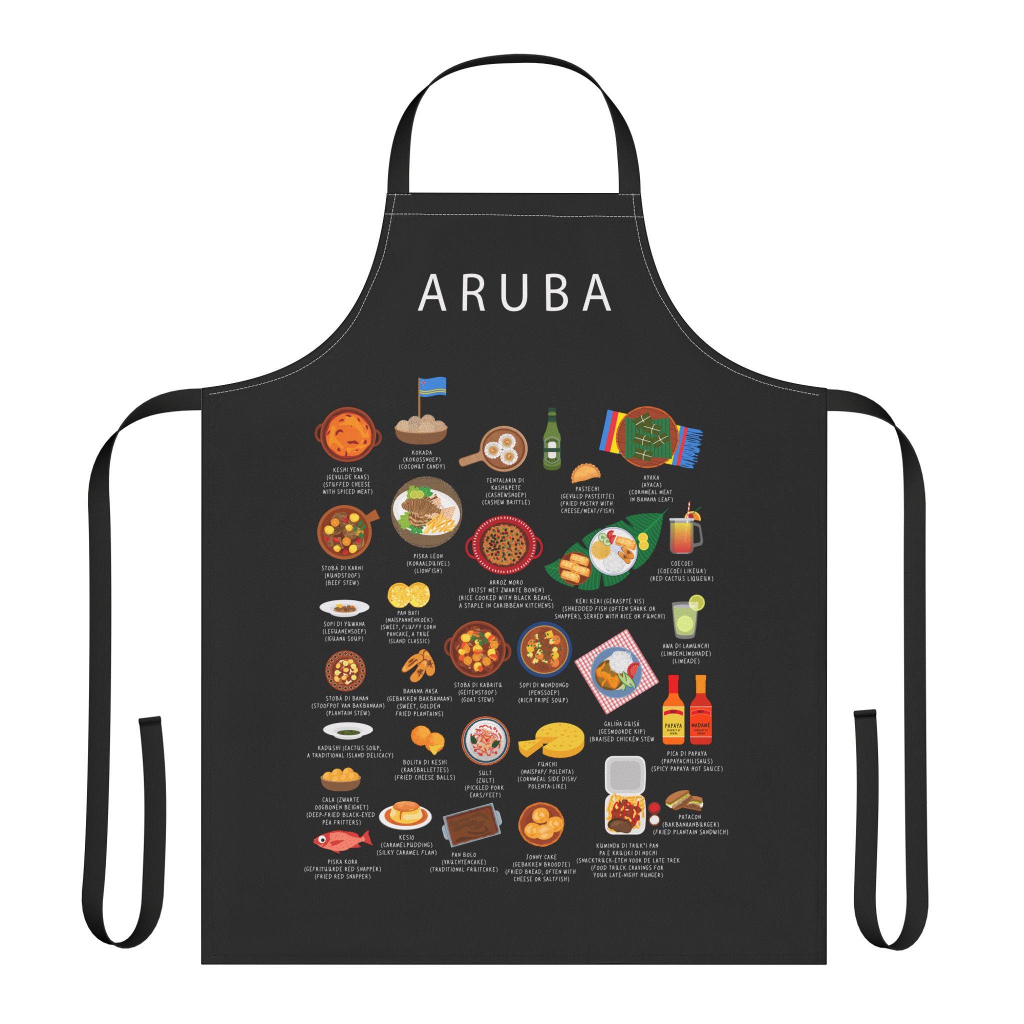 Aruba Food Apron | Caribbean Cuisine | Pan Bati Funchi Keshi Yena | Aruban Cooking Gift | Dutch Caribbean Kitchen Apron