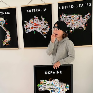 Poster dell'Ucraina / Carta / Educativo / 50 x 70 cm / Bambini / Mappa del mondo / Cameretta dei bambini / Viaggio / Decorazione murale per sala giochi / Kiev