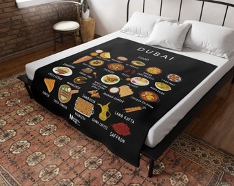 Dubai Food | Velveteen Minky Blanket | 50x60" | Cozy | Kitchen | Travel | Wall decor | Cuisine | Asia