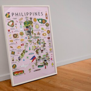 Philippines Poster enfant rose - Carte éducative colorée pour décoration de chambre d'enfant | Décoration murale aventure philippine amusante par Maison Maps