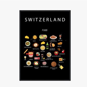 Poster von Schweiz Essen | Papier | Lehrreich | A2 | A3 | A4 | 50 x 70 cm | Küche | Reise | Wanddeko | Schweizer | Küche | Wandkunst
