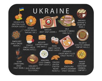 Ukraine Food Illustration Mouse Pad | Ukrainian Cuisine Desk Mat