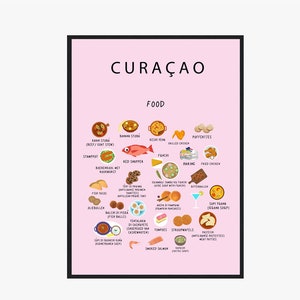 Poster of Curaçao Food Pink | Paper | A2 | A3 | 50 x 70 cm | Kitchen | Travel | Wall decor | Cuisine