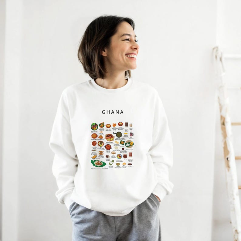 Ghanaian Food Sweatshirt: Jollof Rice, Fufu & Kelewele Design - Etsy