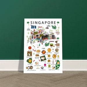 Poster per bambini Singapore Bianco / Carta / Educativo / Mappa del mondo / Viaggio / Decorazione murale