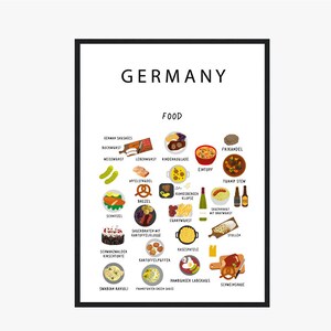Essen Poster von Deutsches Essen Weiß | Papier | Lernmittel | 40x50cm | Weltkarte | Küche | Reisen | Wanddekor | Europa | Küche
