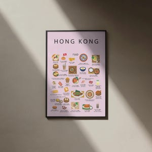 Hong Kong Food Poster Pink – Dim Sum & Cantonese Food Wall Art Print, Kitchen Decor