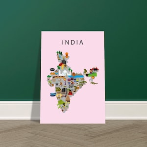 Poster India Rosa / Carta / Educativo / 50 x 70 cm / Bambini / Mappa del mondo / Cameretta dei bambini / Viaggio / Decorazione da parete per sala giochi