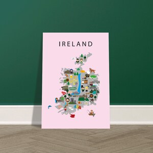 Poster représentant l'Irlande rose | Papier | Éducatif | Enfants | Carte du monde | Chambre d'enfant | Décoration murale salle de jeux |