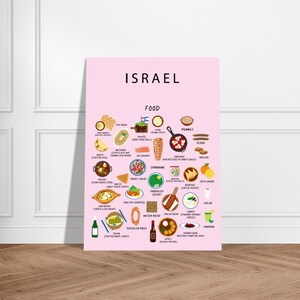 Poster représentant une cuisine israélienne rose | Papier | A2 | A3 | 50 x 70 cm | Cuisine | Voyage | Décoration murale | Gastronomie