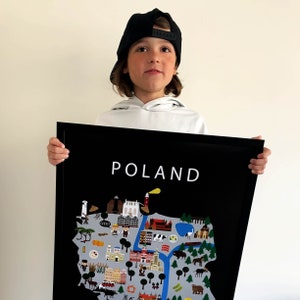 Poster della Polonia / Carta / Educativo / 50 x 70 cm / Bambini / Mappa del mondo / Cameretta dei bambini / Viaggio / Decorazione murale per sala giochi / Varsavia