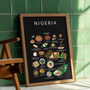 Nigerian Cuisine Poster: Jollof Rice, Egusi Soup, Suya Art Print