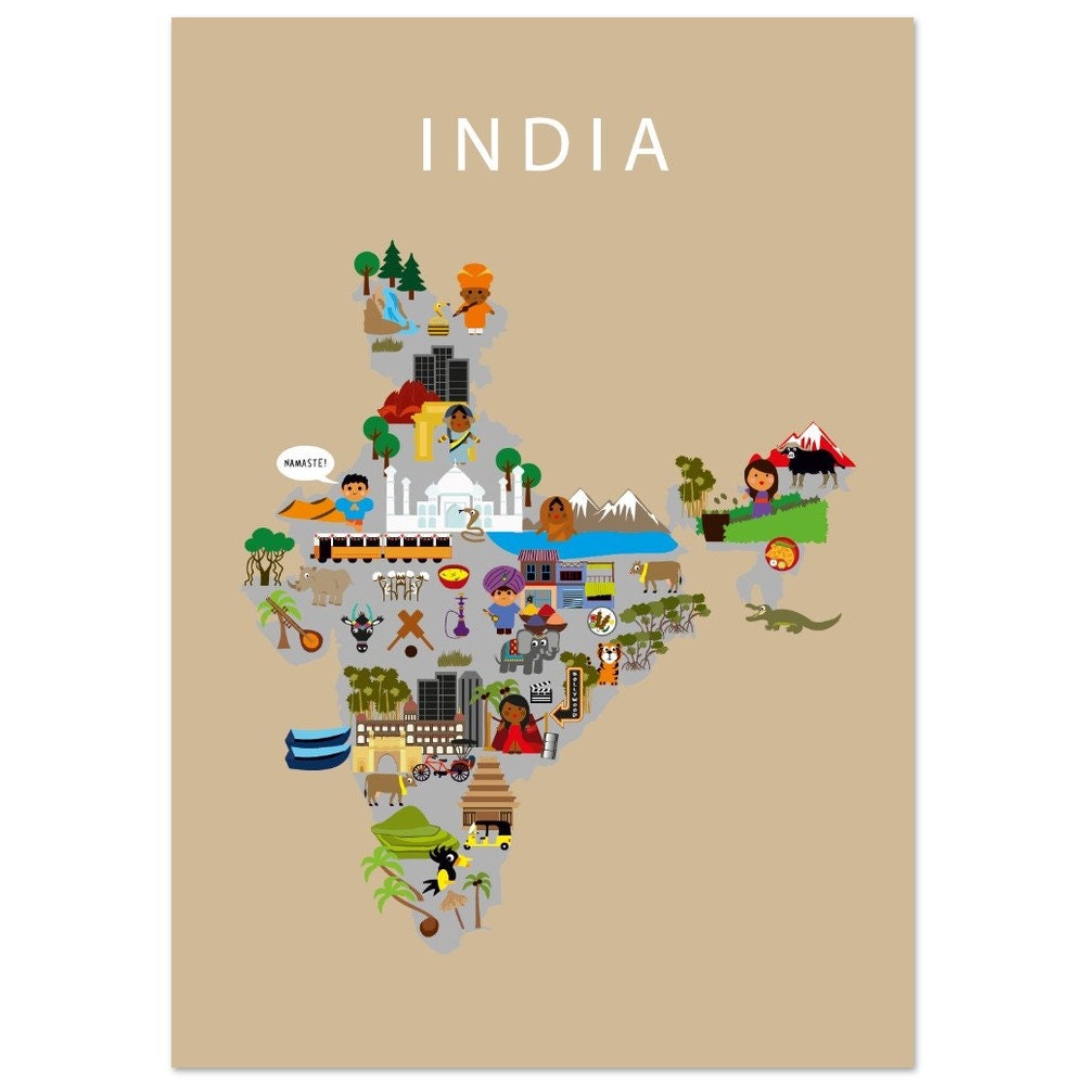 Poster of India Beige Paper Educational 50 X 70 Cm - Etsy