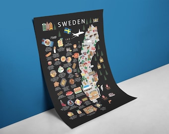 Kids Poster Sweden | Paper | A2 | A3 | 50 x 70 cm | Travel | Wall decor | Cuisine