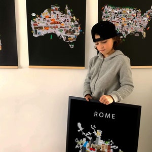 Affiche de Rome | Papier | Éducatif | 50 x 70 cm | Enfants | Carte du monde | Chambre d'enfant | Voyage | Décoration murale salle de jeux | Italie