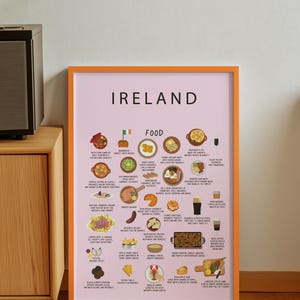 Poster di cibo irlandese rosa / Carta / Educativo / 50 x 70 cm / Mappa del mondo / Cucina / Viaggio / Decorazione murale / Irlanda / Cucina / Dublino