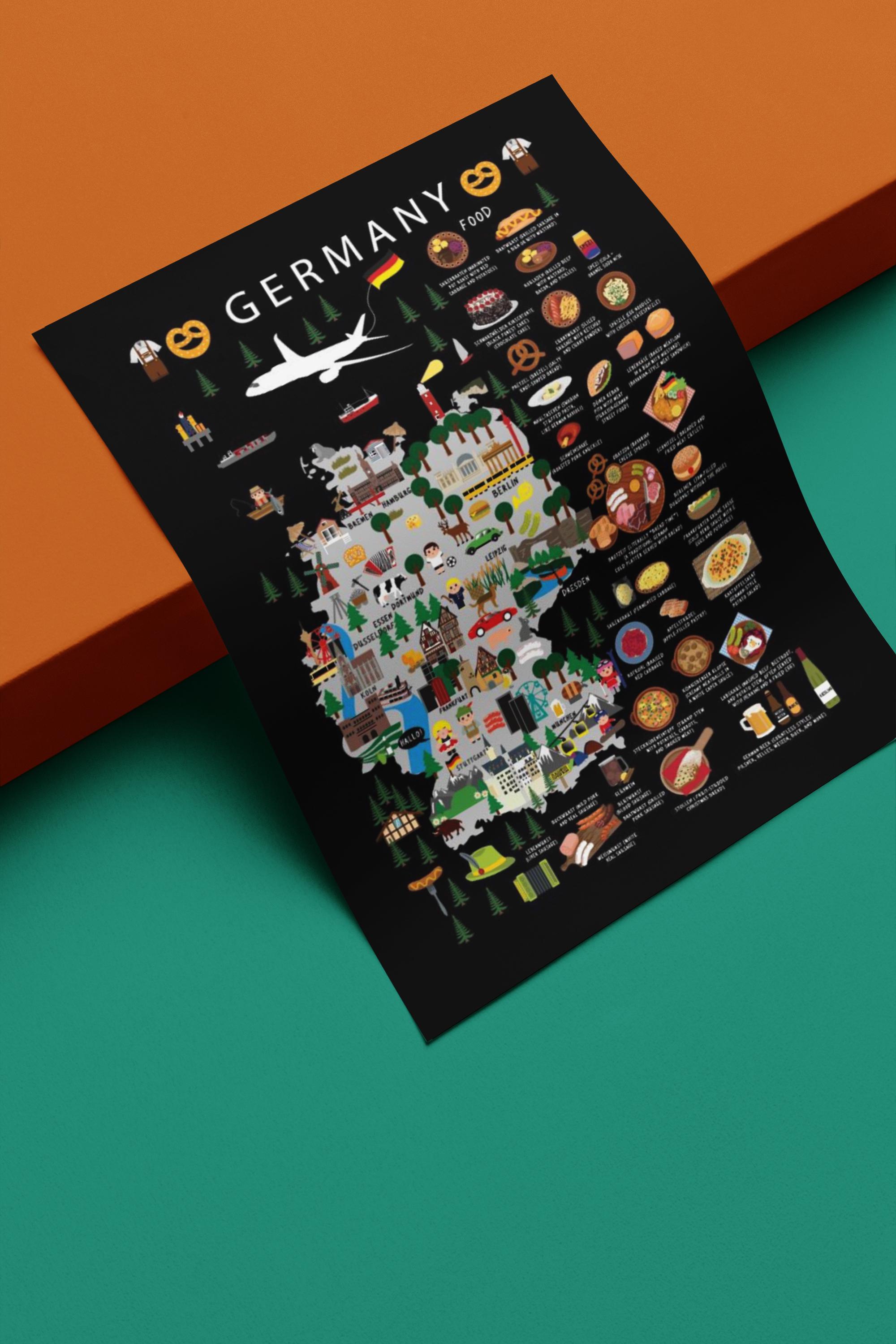 German Food Kids Poster | Germany Map Print for Nursery and Classroom ...