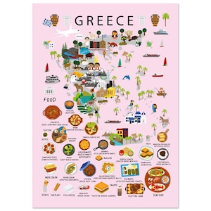 Kinderposter Griechenland Pink | Papier | Lernmittel | Weltkarte | Reisen | Wanddekoration