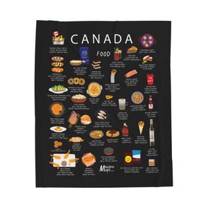 Kanada Leckerli Decke | Gemütlicher Überwurf mit Poutine Ahornsirup Nanaimo Bars | Kanadische Küche Geschenk für Expats und Foodies
