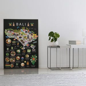Póster infantil de Bali / Mapa colorido con gastronomía y cultura balinesa / Arte mural divertido para habitación infantil de Maison Maps