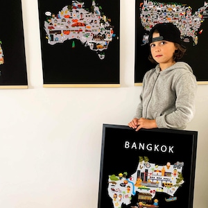 Poster di Bangkok / Carta / Educativo / 50 x 70 cm / Bambini / Mappa del mondo / Cameretta dei bambini / Viaggio / Decorazione murale per sala giochi / Thailandia