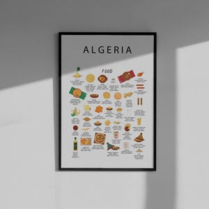 Algeria Food Poster | Algerian Street Food Wall Art | North African Kitchen Decor | Couscous Mhajeb