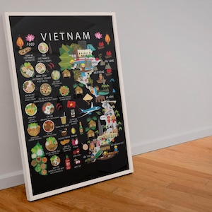 Vietnam Kinderposter - lustige und bunte Landkarte mit afghanischen Lebensmitteln für das Kinderzimmer | Niedliche lehrreiche Wandkunst von Maison Maps