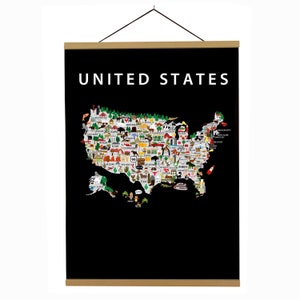 Poster degli Stati Uniti d'America / Carta / Educativo / 50 x 70 cm / Bambini / Mappa del mondo / Stanza dell'asilo nido / Viaggi / Decorazioni murali della sala giochi