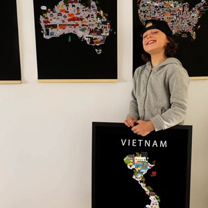 Poster del Vietnam / Carta / Educativo / 50 x 70 cm / Bambini / Mappa del mondo / Cameretta dei bambini / Viaggio / Decorazione murale per sala giochi / Hanoi / Ho Chi Minh