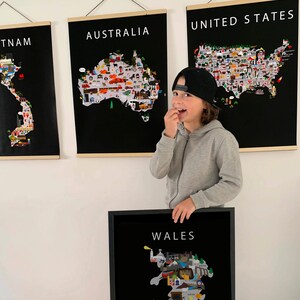 Poster du pays de Galles | Papier | Éducatif | 50 x 70 cm | Enfants | Carte du monde | Chambre d'enfant | Voyage | Décoration murale salle de jeux