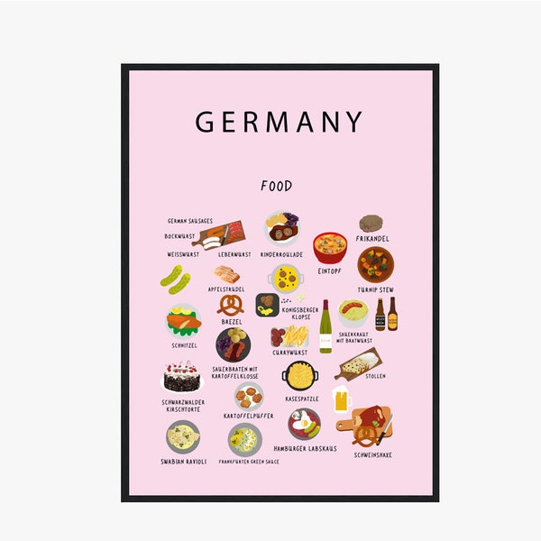 Deutschland Poster Essen Pink | Papier | Lehrreich | 50 x 70 cm | Weltkarte | Küche | Reise | Wanddeko | Kapstadt | Küche | Deutschland