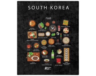 South Korean Food | Velveteen Minky Blanket | 50x60" | Cozy | Kitchen | Travel | Korean | Cuisine | Asia