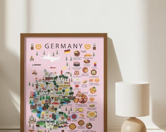 German Food Kids Poster | Germany Map Print for Nursery and Classroom | Educational Wall Decor