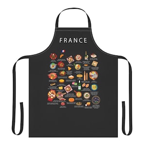 French Food Apron ~ French Cuisine Apron ~ Baguette Cheese Wine | French Cooking Gift | France Parisian Kitchen Apron Escargot Croissant