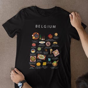 T-shirt pour gourmets belges - Gaufres, frites, chocolat, bière et plus - Cadeau de cuisine belge pour les expatriés et les amateurs de cuisine