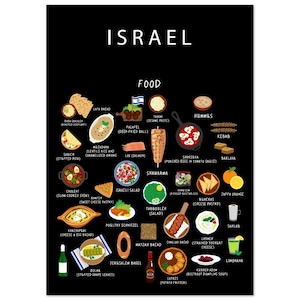 Póster de comida israelí / Papel / A2 / A3 / 50 x 70 cm / Cocina / Viajes / Decoración de pared / Cocina