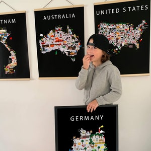 Affiche de l'Allemagne | Papier | Éducatif | 50 x 70 cm | Enfants | Carte du monde | Chambre d'enfant | Voyage | Décoration murale salle de jeux | Berlin | Hambourg