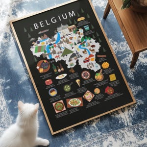 Poster belge pour enfants | Art mural carte, gastronomie et culture amusante pour chambre d'enfant | Aventure belge colorée par Maison Maps