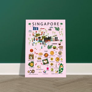 Kinderposter Singapur Pink | Papier | Lernmittel | Weltkarte | Reisen | Wanddekoration