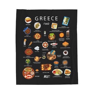 Greek Cuisine Velveteen Plush Blanket - Cozy Home Decor Accent - Foodie Gift - Cultural Heritage Souvenir - Mediterranean Throw Blanket,