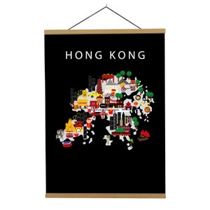 Poster di Hong Kong / Carta / Educativo / 50 x 70 cm / Bambini / Mappa del mondo / Cameretta dei bambini / Viaggio / Decorazione murale per sala giochi