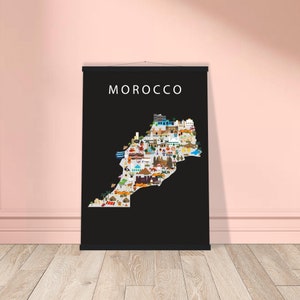 Poster du Maroc avec crochet en bois noir | Décoration murale salle de jeux