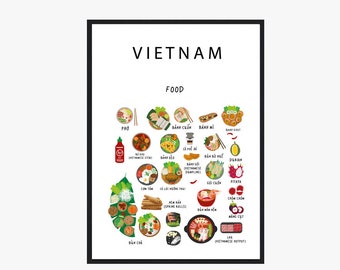 Vietnamese Food Digital White |  Kitchen | Wall decor | Cuisine | Download | PNG | PDF