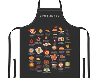 Swiss Food Apron | Switzerland Cuisine | Fondue Rösti Raclette | Alpine Kitchen Gift | Zurich Cooking Apron