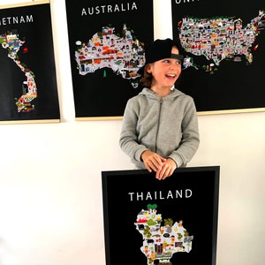 Poster della Thailandia / Carta / Educativo / 50 x 70 cm / Bambini / Mappa del mondo / Cameretta dei bambini / Viaggio / Decorazione murale per sala giochi / Bangkok