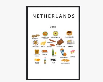 Poster of Dutch Food White | Paper | Educational | A2 | A3 | A4 | 50x70 cm | Kitchen | Fries | Wall decor | Netherlands | Cuisine | Holland