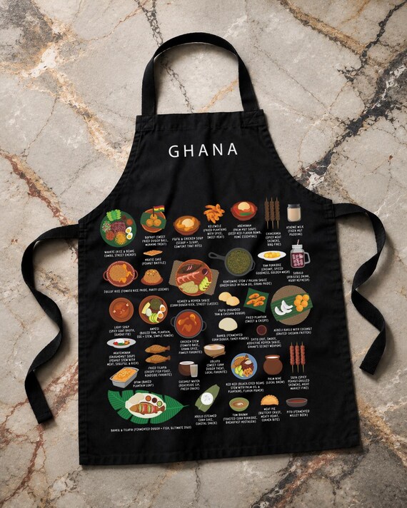 Ghana Cuisine Kitchen Accessory, 100% Polyester Canvas, Durable Stain-Resistant Design, Ghana
